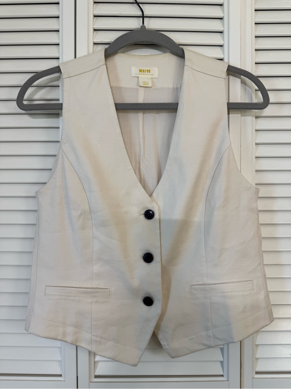 Maeve Beige Button Front Lined Vest Waistcoat w/ Pockets Womens Size S